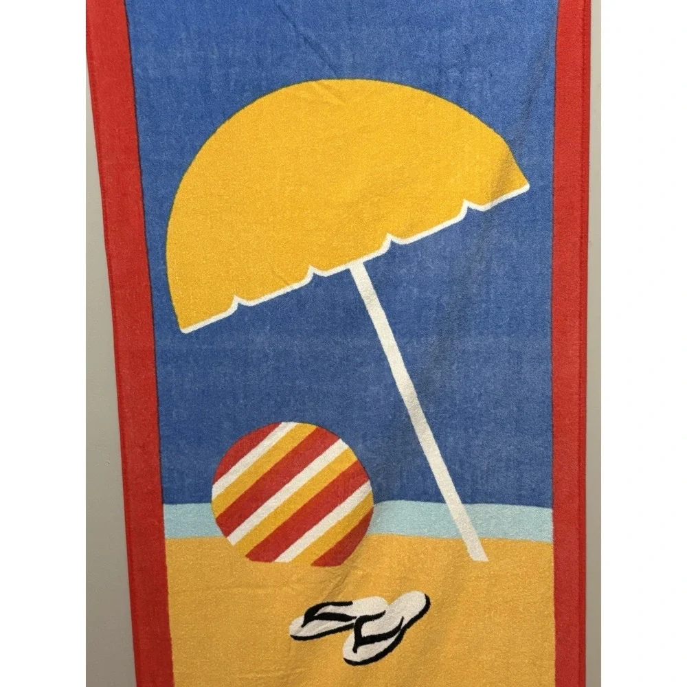 Terrimondo‎ Beach Towel 28x54 Multicolor Umbrella Beach Ball Vintage Retro